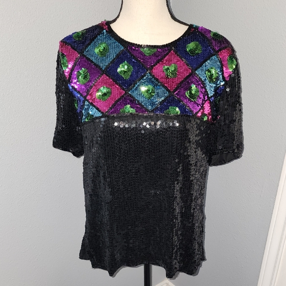 Elegant Black and Multicolor Sequin Blouse - Picture 1 of 8